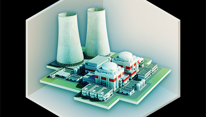 modelo tridimensional de una central nuclear