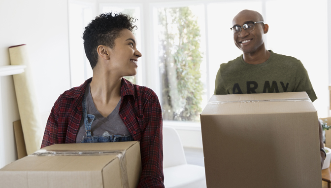 military family moving boxes