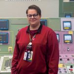 Joanna Lew, nuclear engineering technology degree alum at her workplace, Exelon