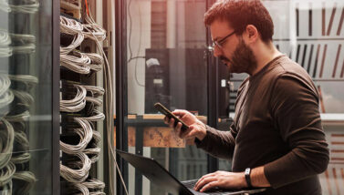 Server engineer running server diagnostic check and communicating the results