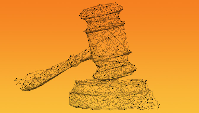 Image of a gavel made from data