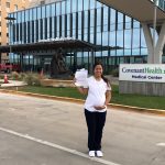 Lynda Yazhari outside Covenant Health Medical Center after passing her CPNE