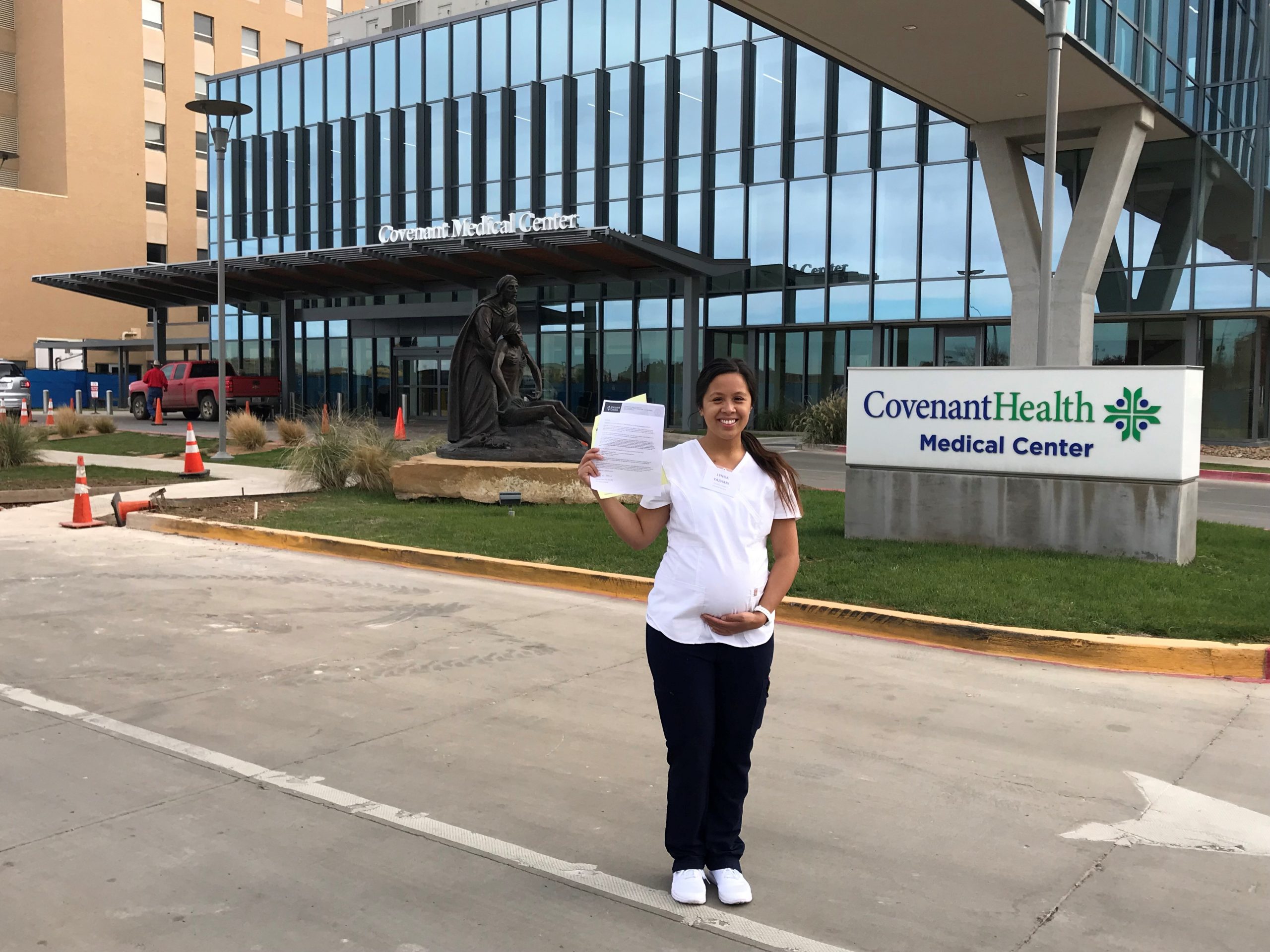 Lynda Yazhari outside Covenant Health Medical Center after passing her CPNE