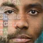 Photo of 2 mens faces blended together with DNA sequence overlay