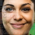 Photo of 2 women's faces blended together with DNA sequence overlay