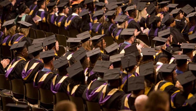 Large group of graduates at commencement ceremony