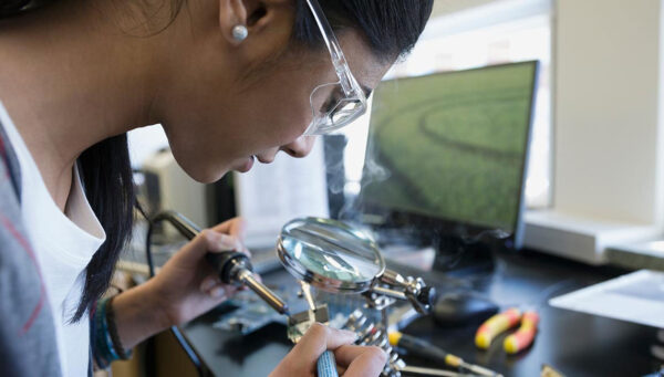 Electrical engineer working on a prototype
