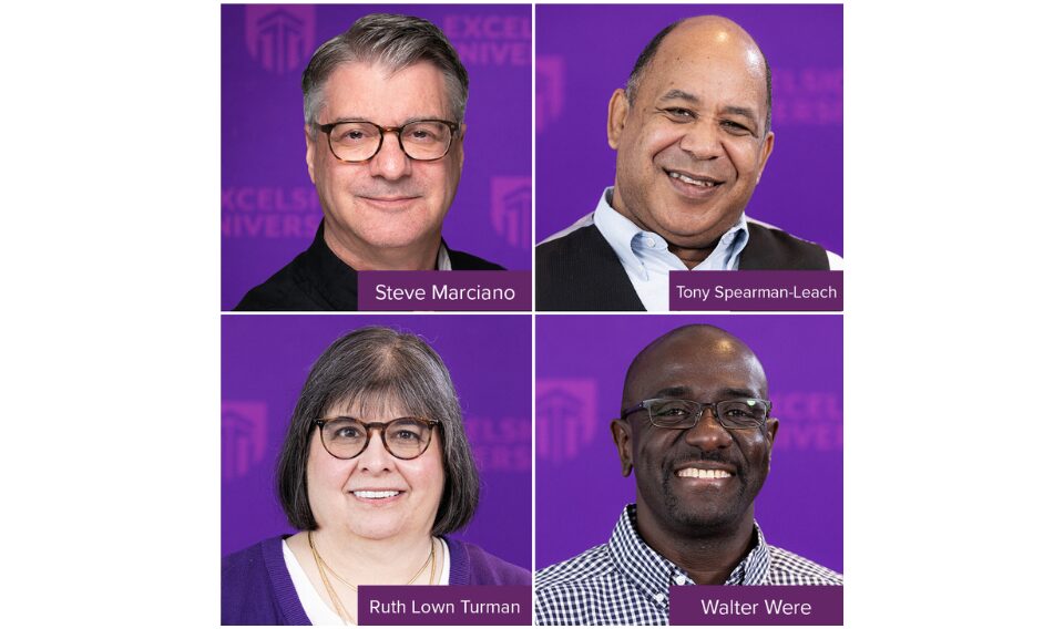 Excelsior University Alumni Leadership Council Officers Steven Marciano, Tony Spearman-Leach, Walter Were and Ruth Lown Turman (clockwise from top left)