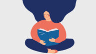 Woman hugging book