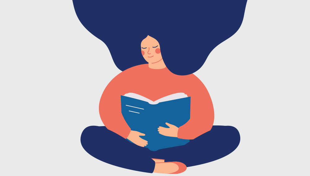 Woman hugging book