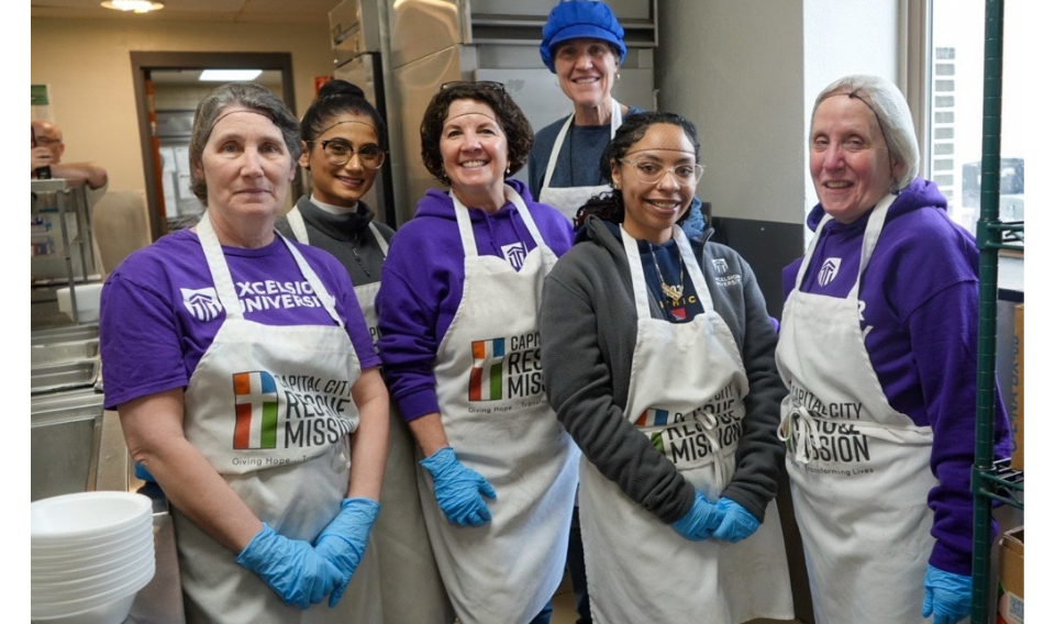 Excelsior University employees volunteered preparing meals at the Capital City Rescue Mission