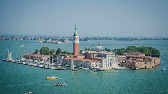 Aerial view of Giorgio Cini Foundation in Venice, Italy