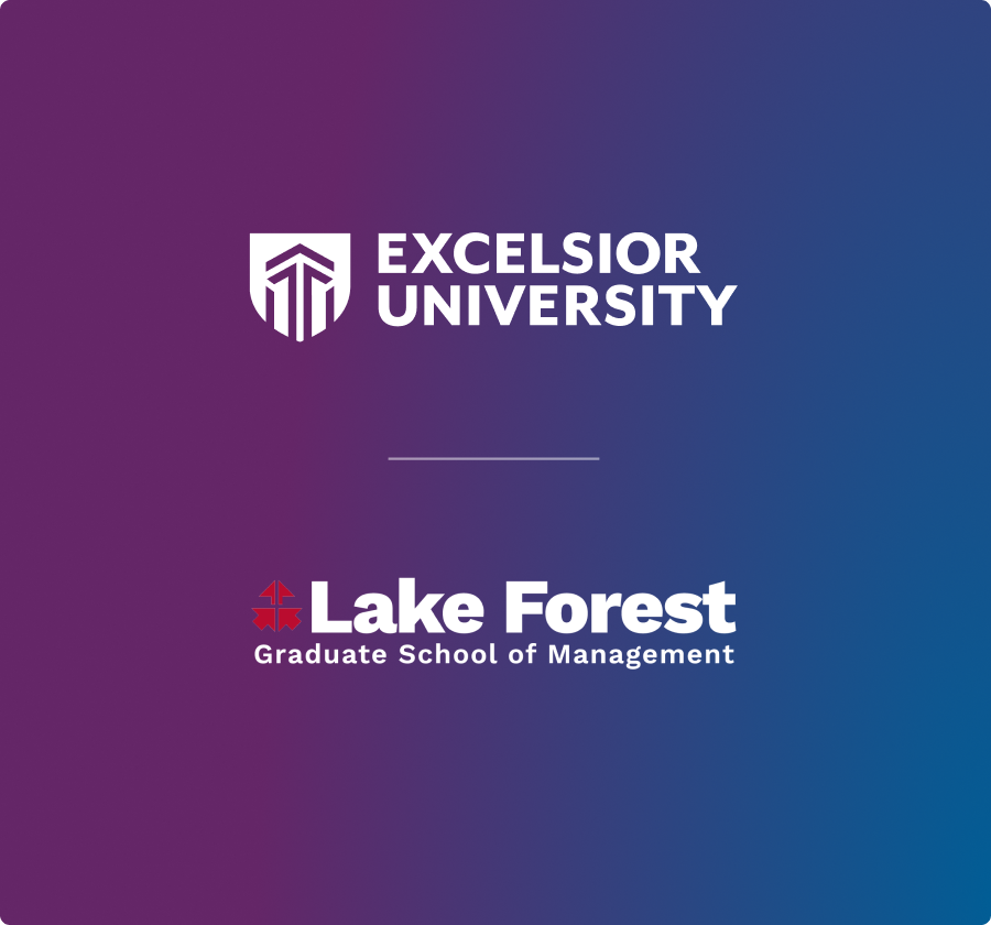 excelsior university logo next to lakeforest graduate school logo