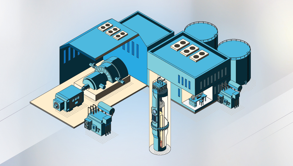 Schematic of a small modular reactor (SMR), an example of modern nuclear technology