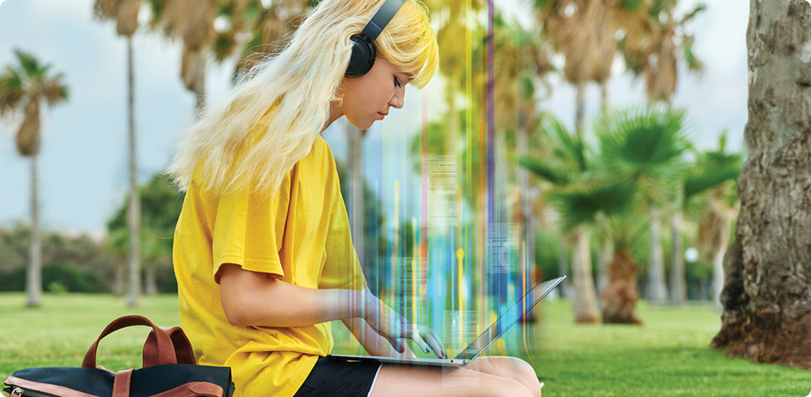 Student studying outdoors