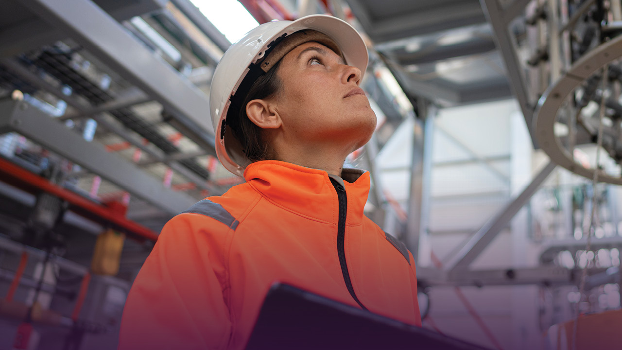 Nuclear engineering technologist gazes upward