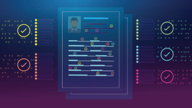 Graphic representation of an ATS scanning for keywords on a resume