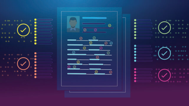 Graphic representation of an ATS scanning for keywords on a resume