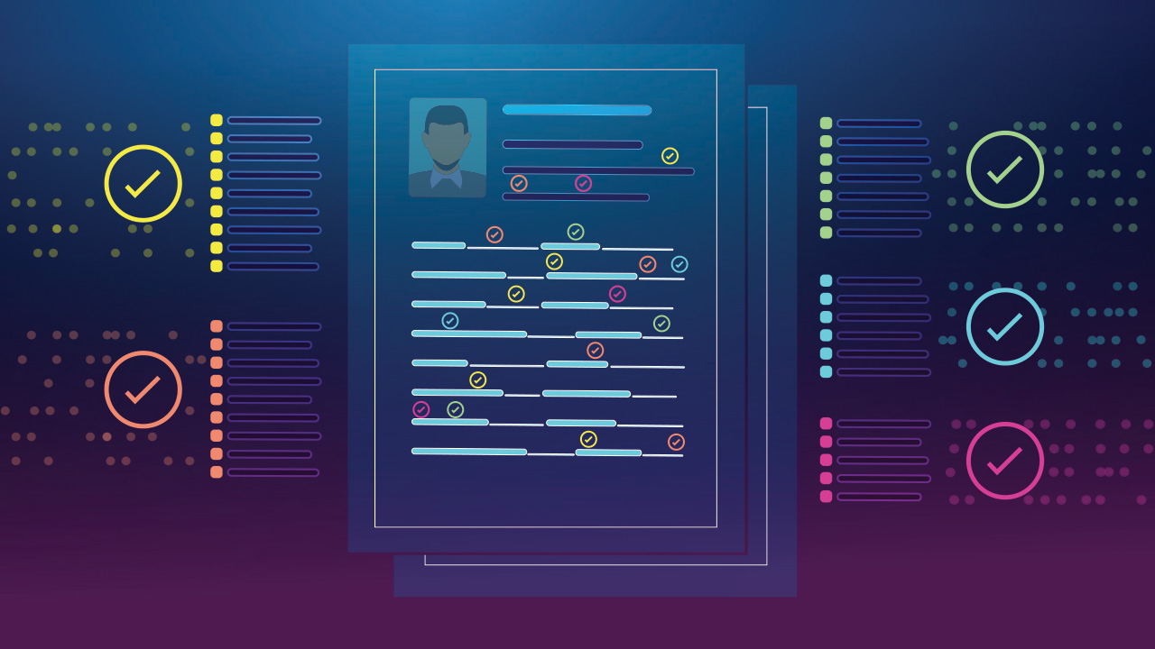 Graphic representation of an ATS scanning for keywords on a resume