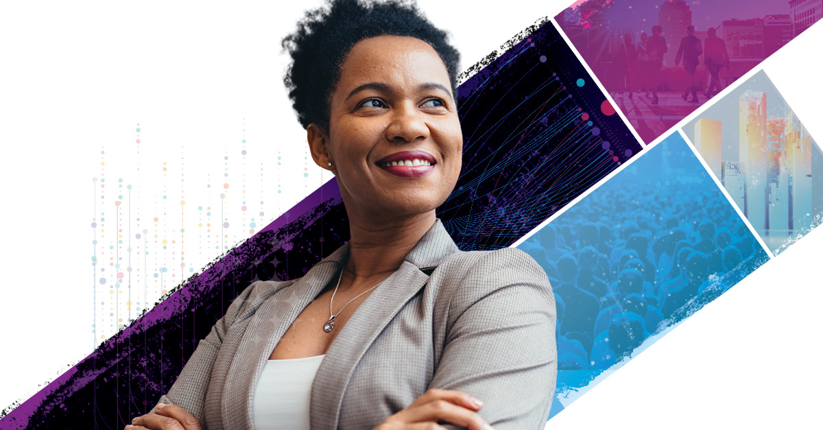Smiling businesswoman with arms folded