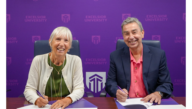 President of the Julia O. Wells Memorial Education Foundation, Inc. Board of Directors Kathleen Bagley Santarcengelo and Excelsior University President David Schejbal sign the gift agreement securing $300,000 in funds from the Foundation to establish an endowment at Excelsior to support nursing student scholarships.